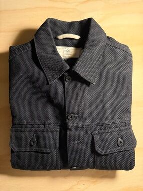 Men's Navy Textured Button-Up Jacket